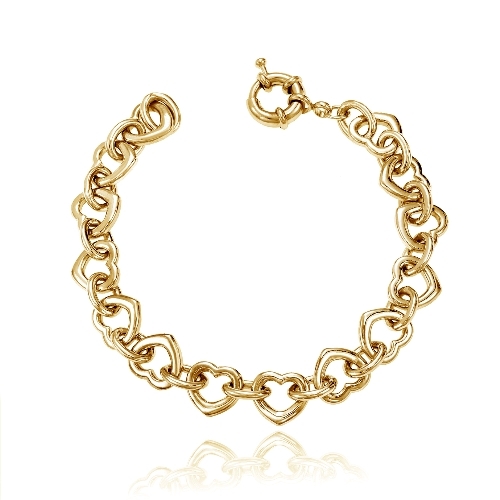 【Hi-CORAZON】PENDURO PIERCE / GOLD Gold Tone Polished Heart Link Bracelet, 7.5