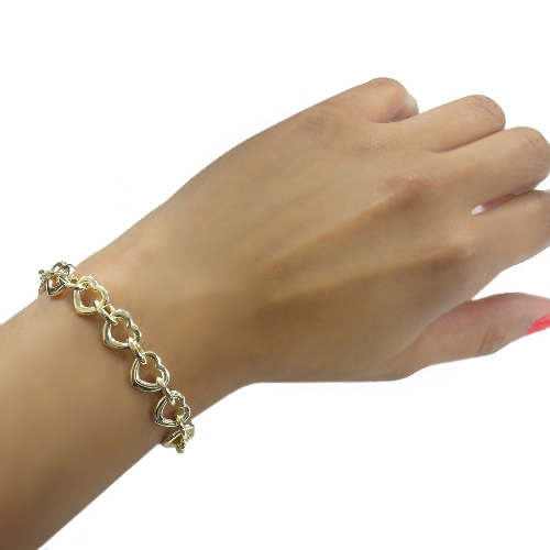 Gold Tone Polished Heart Link Bracelet, 7.5