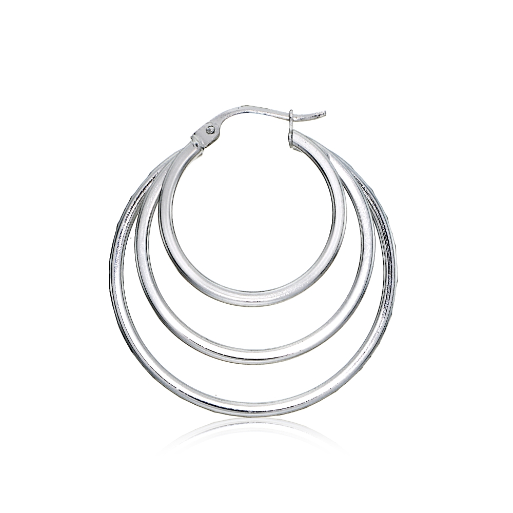 Sterling Silver Diamond-cut Triple Layer Circle Hoop