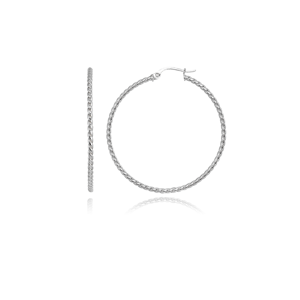 ☆TATIANA☆ Silver 925 Rope in Cubic Round Hoop Earrings EC1 35mm Polished Twist Rope Round Large Sterling Silver Hoop
