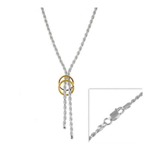 PRY Rope Lariat Necklace – Silver 925 2 Sterling Silver Rope Chain Lariat Necklace w/ 18k Gold | eBay