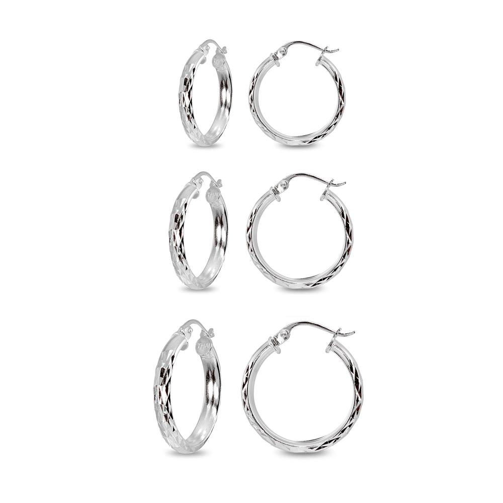 Charmsy Set Da 3 Paia Orecchini A Cerchio In Argento 925 - Piccoli, Basic, Twist E Texture - Confezione Regalo